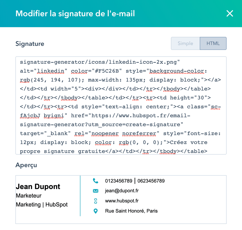 Générateur de signature d'email gratuit HubSpot